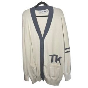 Tru Kolors Men's Cream Navy Blue TK Long Cardigan Sweater Size XXL